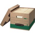 Bankers Box Storage File Boxes, w/Lid, 550 lb, 12"x15"x10", 20/CT, Kraft/GN PK FEL1277008